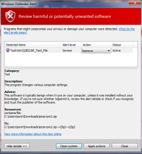 Defender detecting eicar Microsoft Defender detecting Eicar Test File as Severe